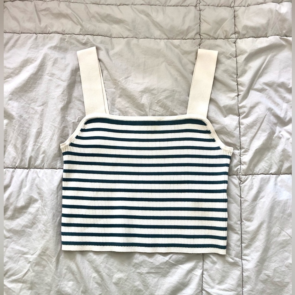 Madewell Green and Cresm Striped Crop Top